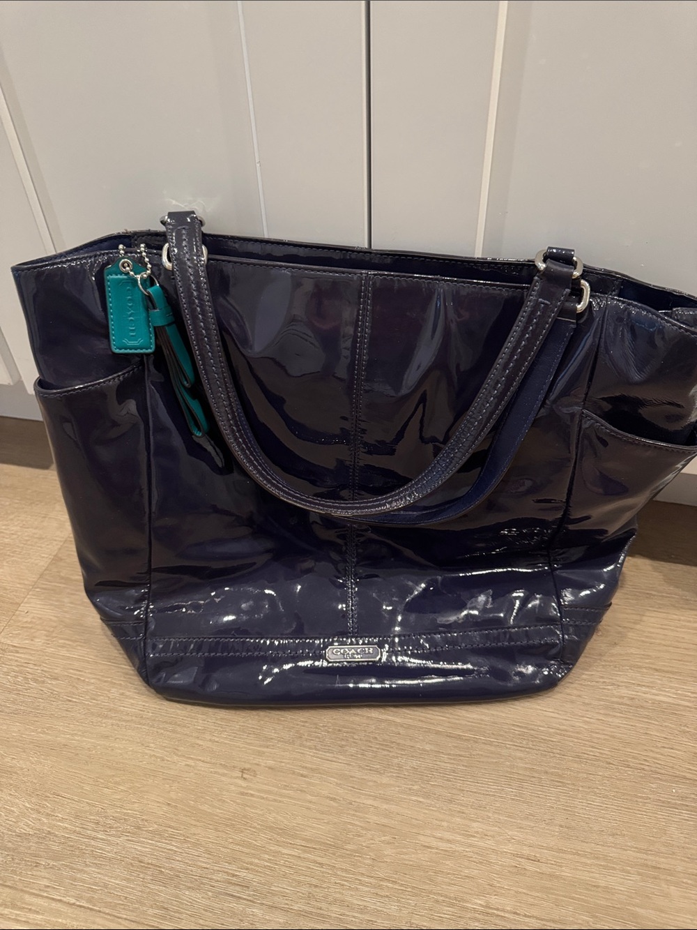 Coach Glossy Patent Navy Tote